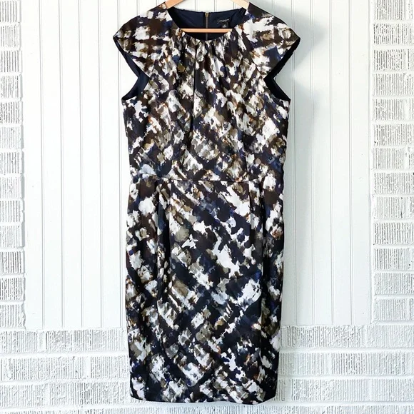 NWT Ann Taylor Navy & Brown Watercolor Print Inspired Dress, Size 12 - Picture 2 of 10